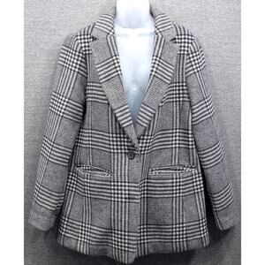 GAP Womens Coat - Black/White Plaid Jacket, Wool Blend, Single Breasted, Medium